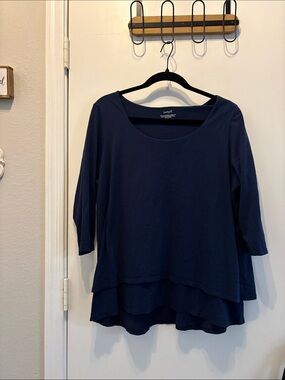 Pure Jill Navy Layered Scoop Neck Top Size XL Lagenlook